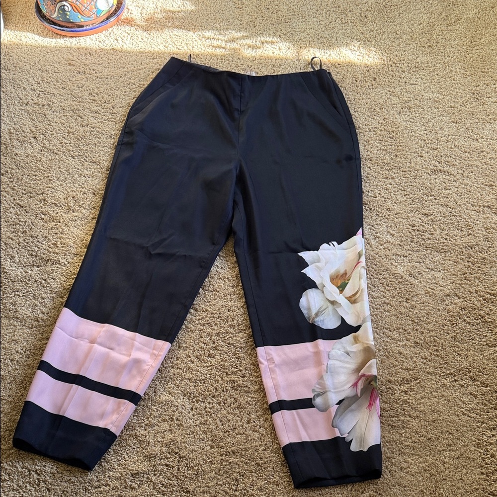 Ted Baker London Black and Pink Floral Pants